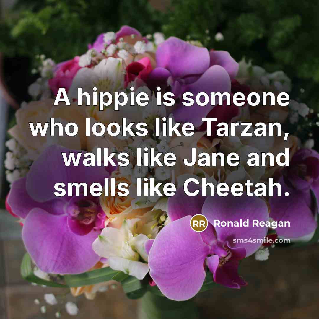 “A hippie is someone who looks like Tarzan, walks like Jane and smells like Cheetah.” quote by Ronald Reagan