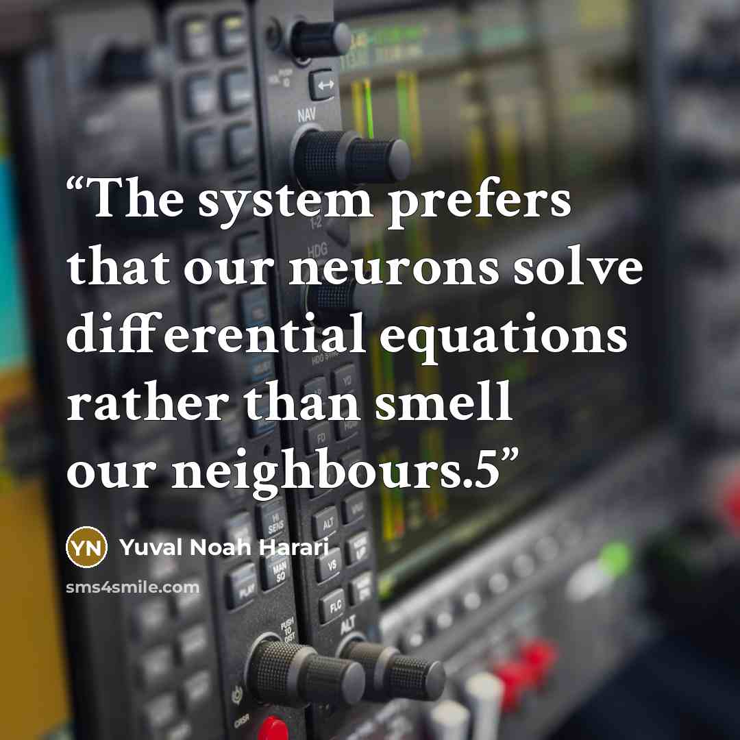 “The system prefers that our neurons solve differential equations rather than smell our neighbours.5” quote by Yuval Noah Harari