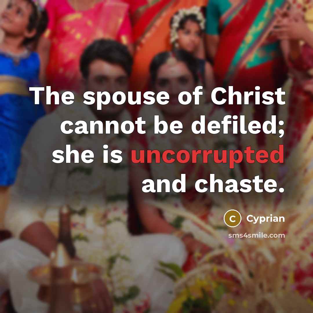 “The spouse of Christ cannot be defiled; she is uncorrupted and chaste.” quote by Cyprian
