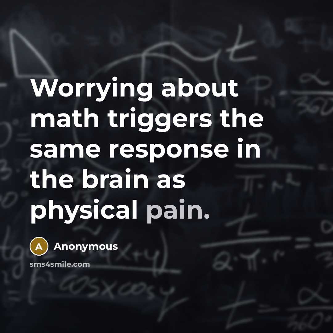 “Worrying about math triggers the same response in the brain as physical pain.” quote by Anonymous