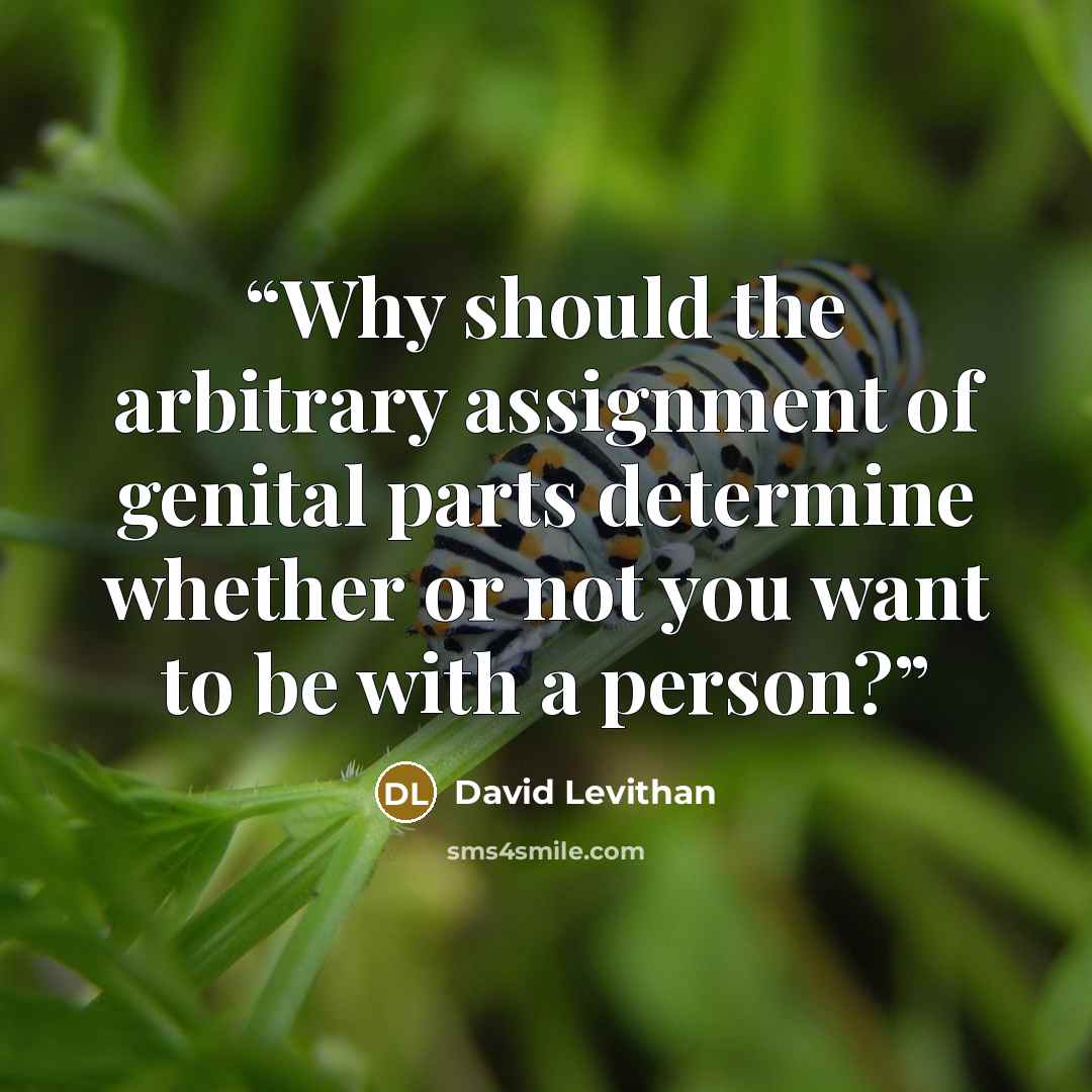 “Why should the arbitrary assignment of genital parts determine whether or not you want to be with a person?” quote by David Levithan