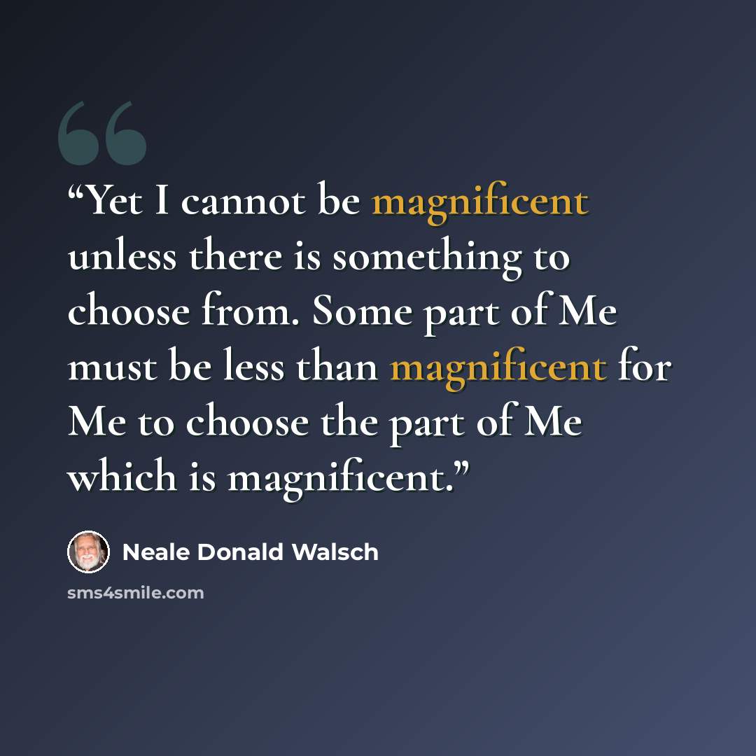 “Yet I cannot be magnificent unless there is something to choose from. Some part of Me must be less than magnificent for Me to choose the part of Me which is magnificent.” quote by Neale Donald Walsch
