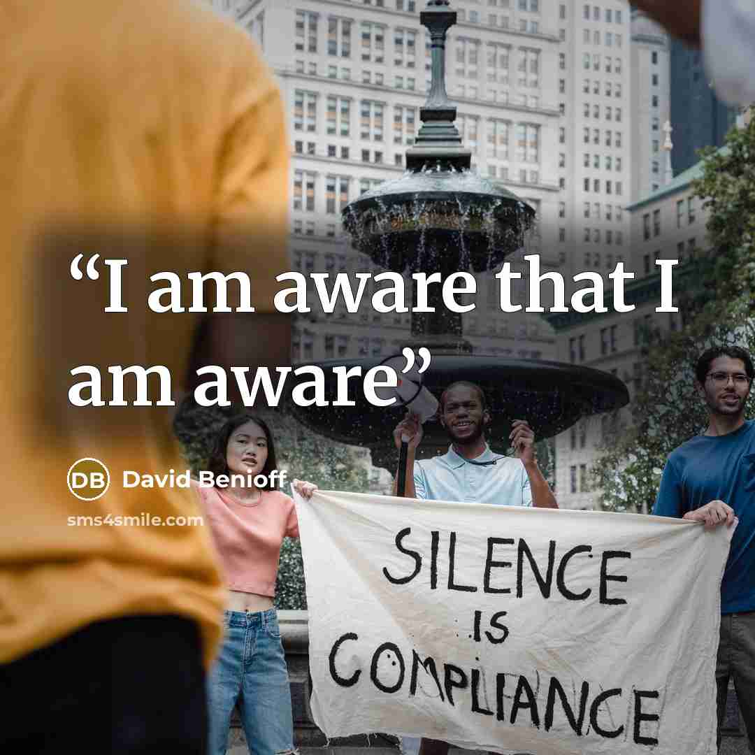 “I am aware that I am aware” quote by David Benioff