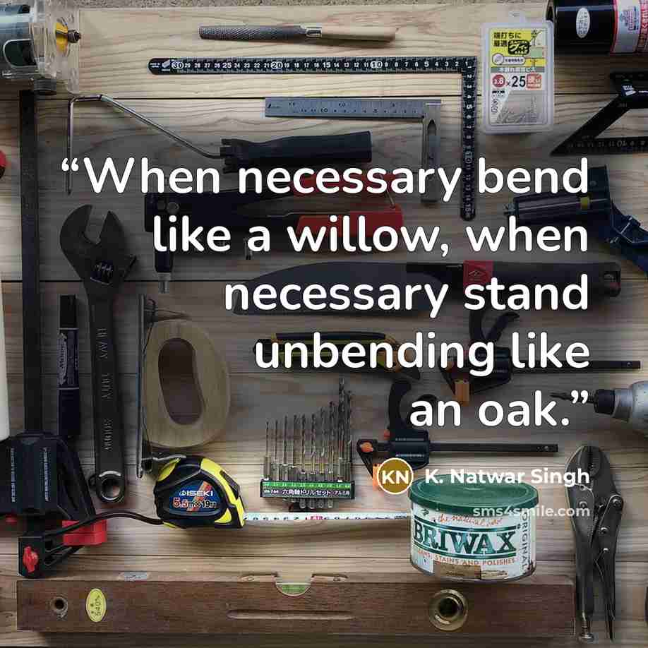“When necessary bend like a willow, when necessary stand unbending like an oak.” quote by K. Natwar Singh