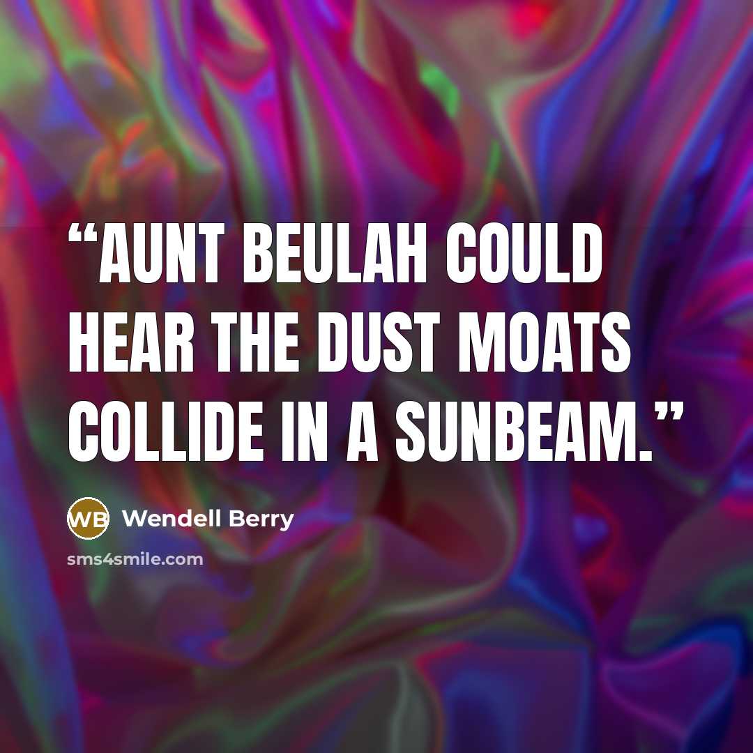 “Aunt Beulah could hear the dust moats collide in a sunbeam.” quote by Wendell Berry