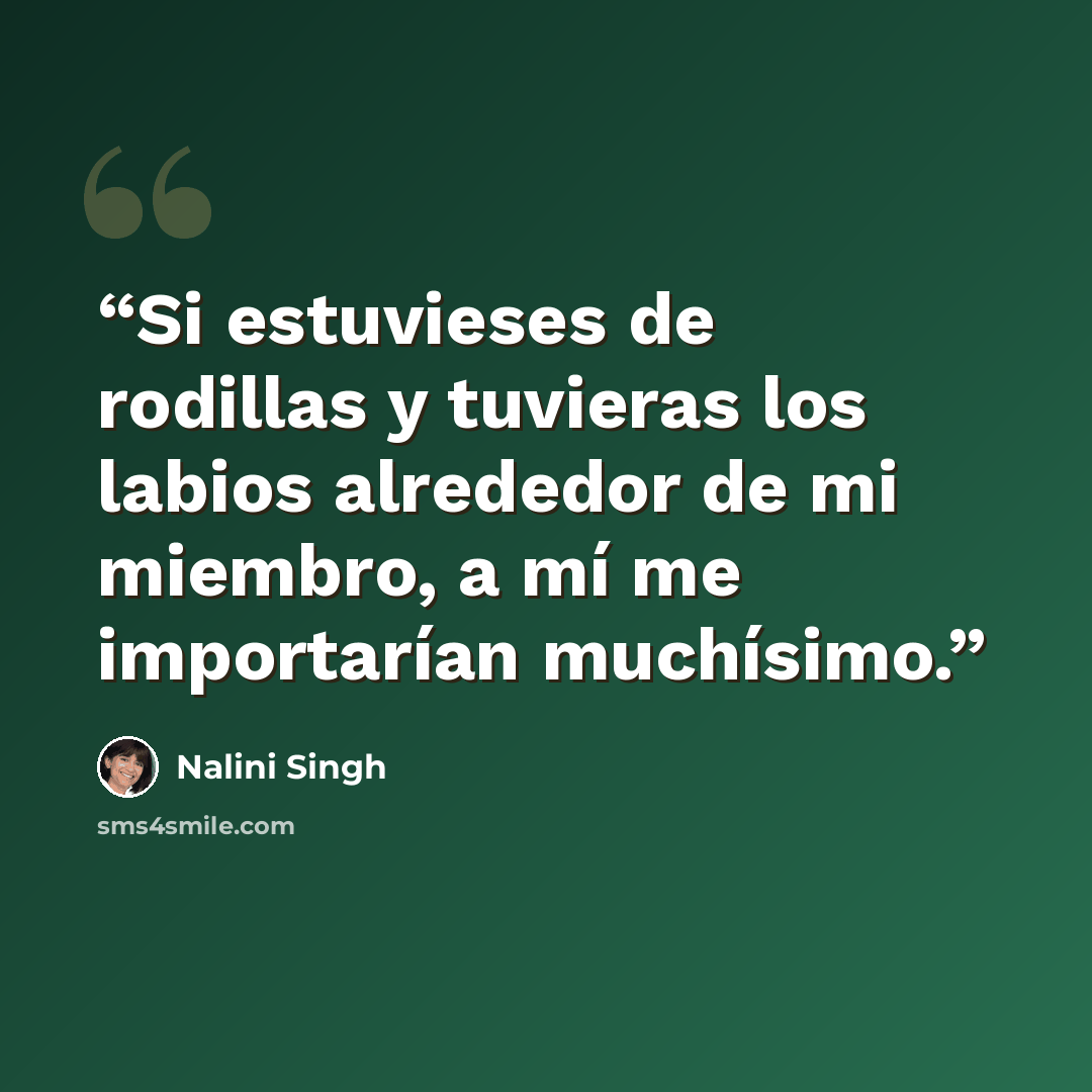 “Si estuvieses de rodillas y tuvieras los labios alrededor de mi miembro, a mí me importarían muchísimo.” quote by Nalini Singh