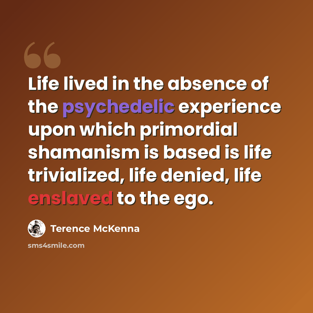 “Life lived in the absence of the psychedelic experience upon which primordial shamanism is based is life trivialized, life denied, life enslaved to the ego.” quote by Terence McKenna