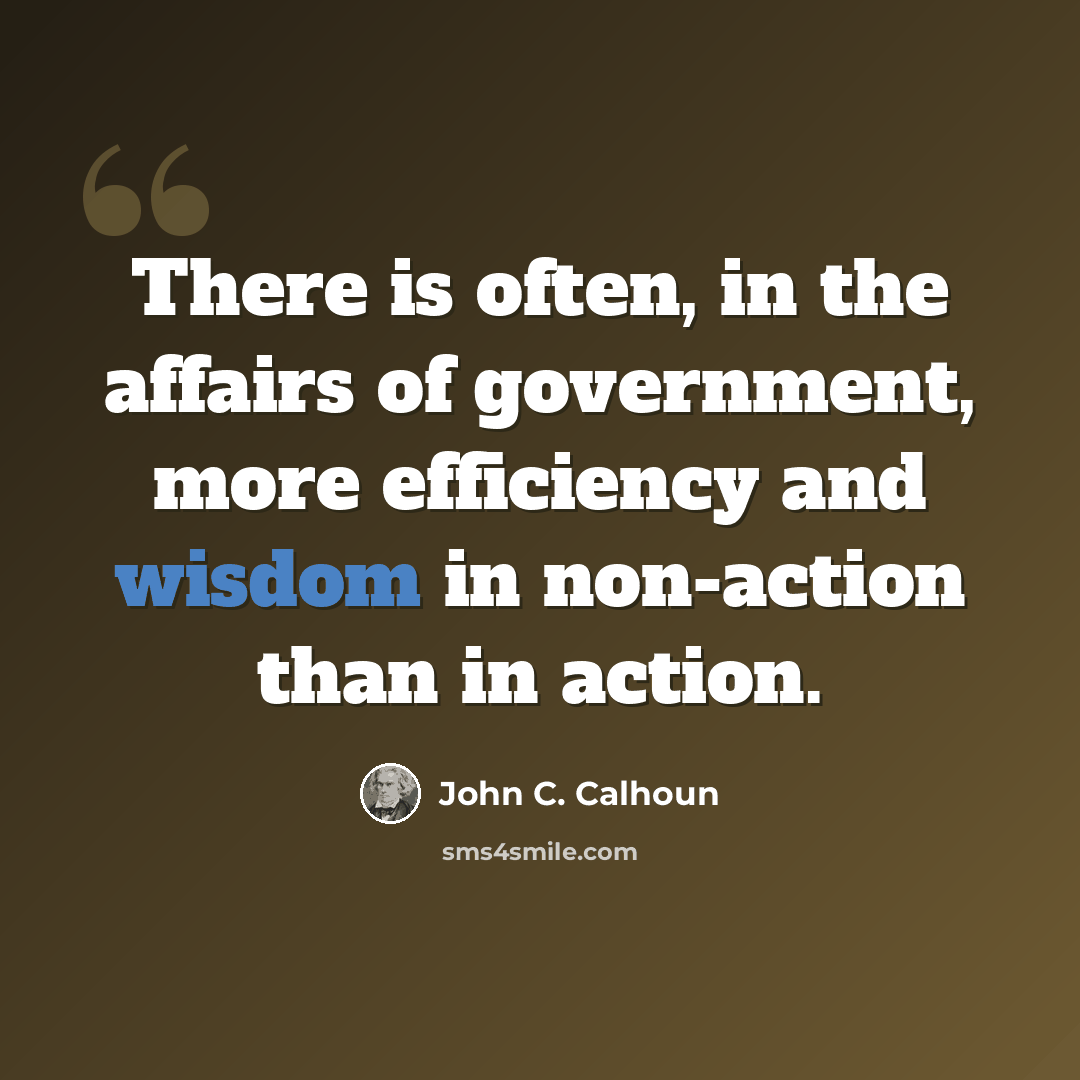 “There is often, in the affairs of government, more efficiency and wisdom in non-action than in action.” quote by John C. Calhoun