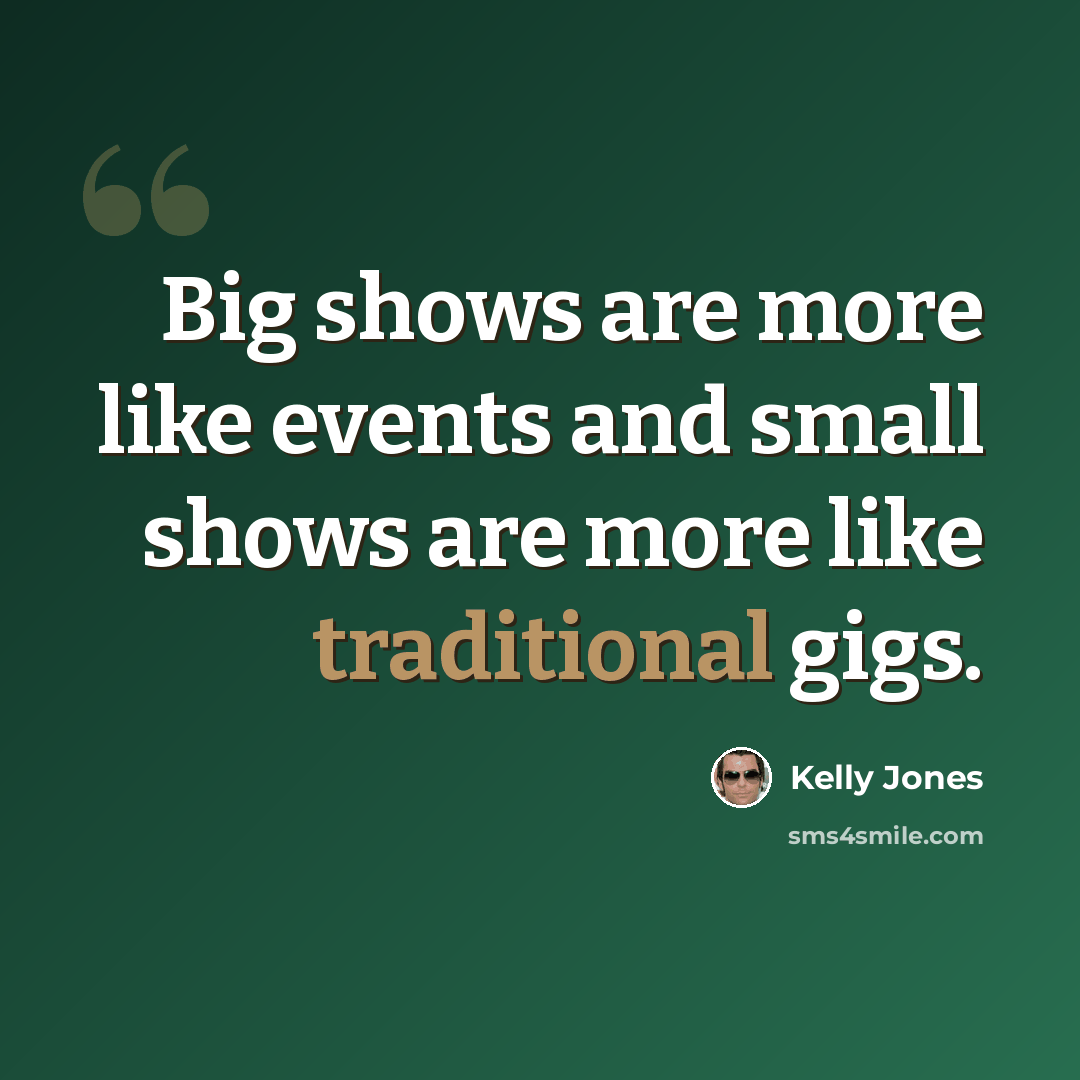“Big shows are more like events and small shows are more like traditional gigs.” quote by Kelly Jones