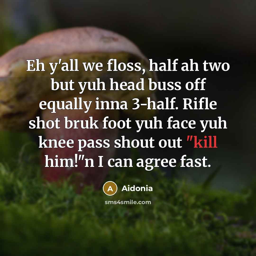 “Eh y'all we floss, half ah two but yuh head buss off equally inna 3-half. Rifle shot bruk foot yuh face yuh knee pass shout out "kill him!"n I can agree fast.” quote by Aidonia