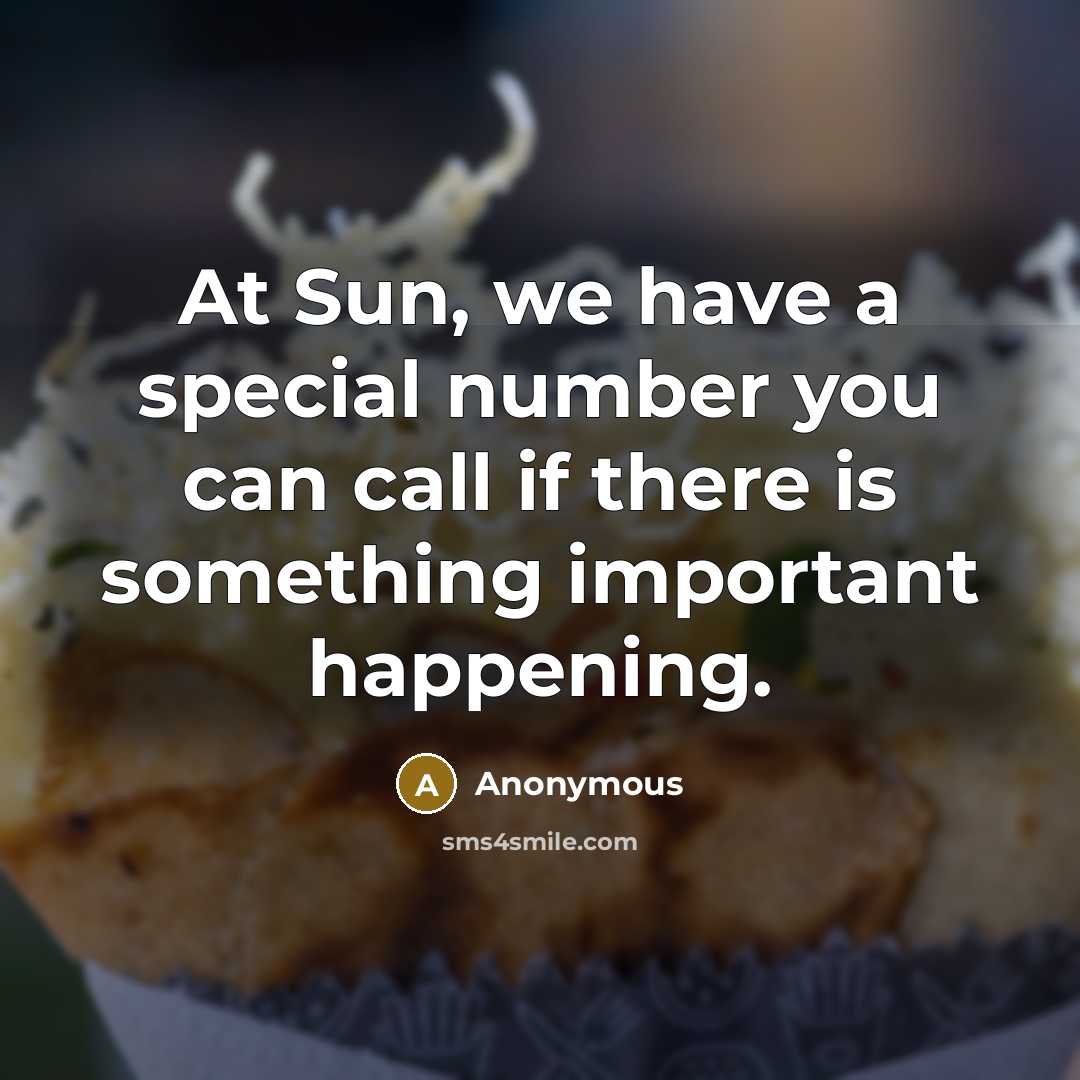 “At Sun, we have a special number you can call if there is something important happening.” quote by Anonymous
