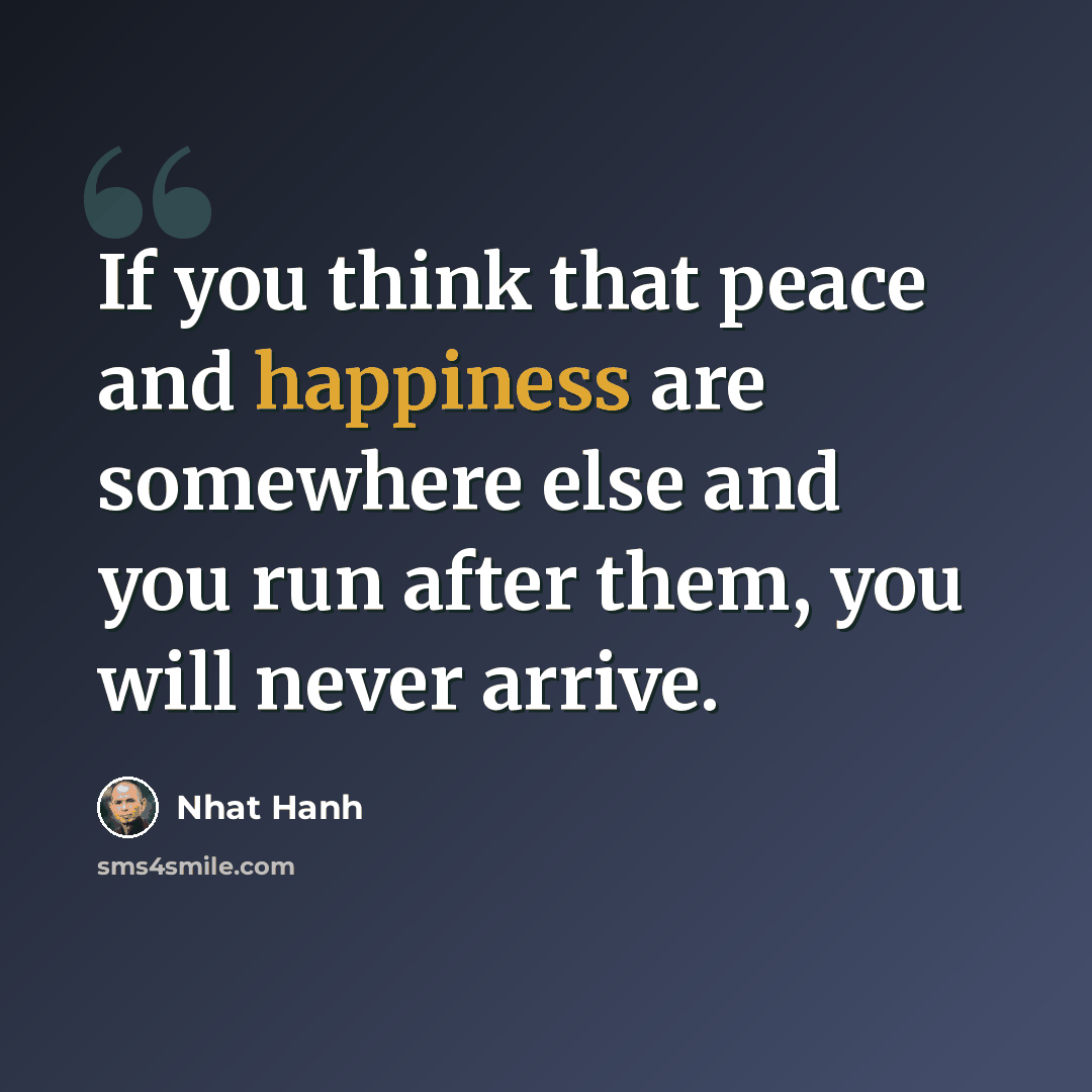 “If you think that peace and happiness are somewhere else and you run after them, you will never arrive.” quote by Nhat Hanh
