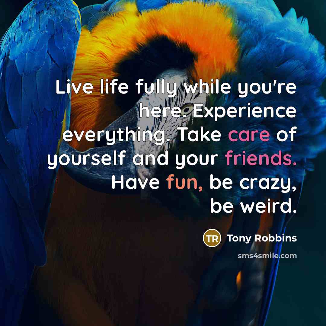 “Live life fully while you're here. Experience everything. Take care of yourself and your friends. Have fun, be crazy, be weird.” quote by Tony Robbins
