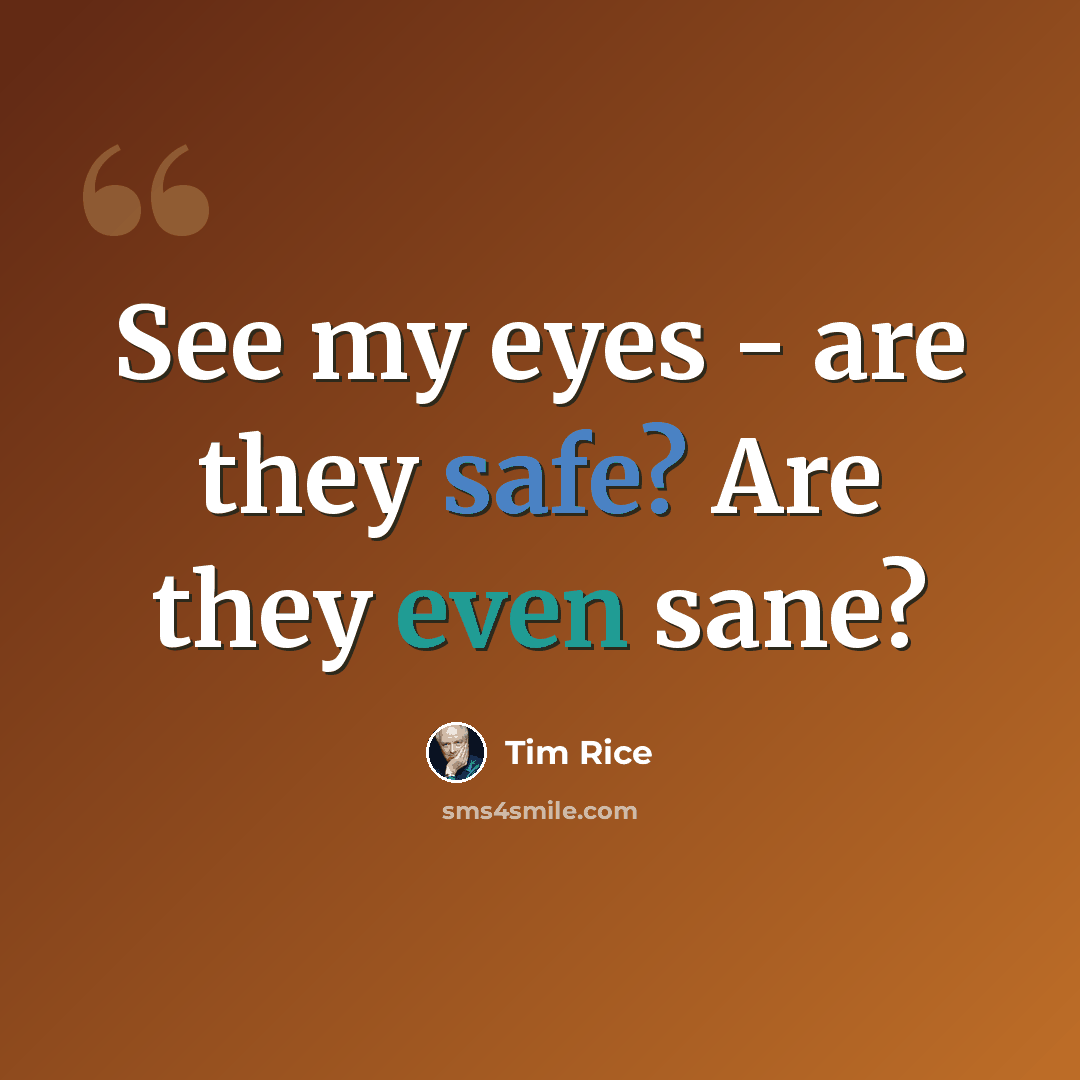 “See my eyes - are they safe? Are they even sane?” quote by Tim Rice