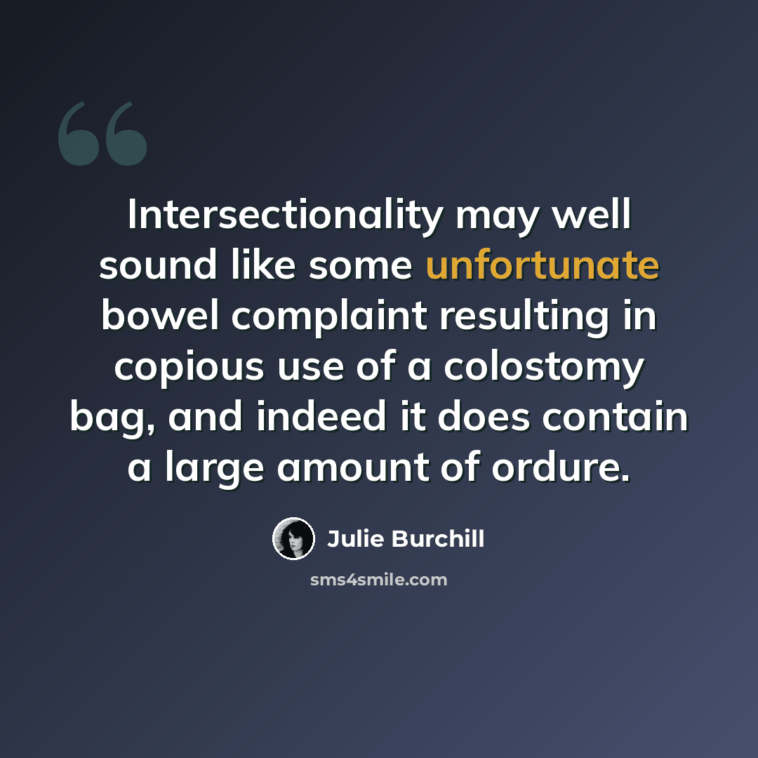 “Intersectionality may well sound like some unfortunate bowel complaint resulting in copious use of a colostomy bag, and indeed it does contain a large amount of ordure.” quote by Julie Burchill