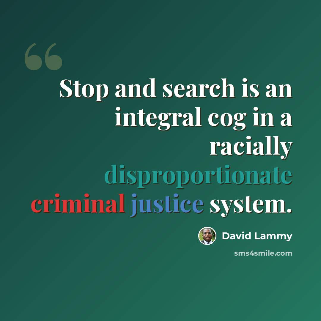“Stop and search is an integral cog in a racially disproportionate criminal justice system.” quote by David Lammy
