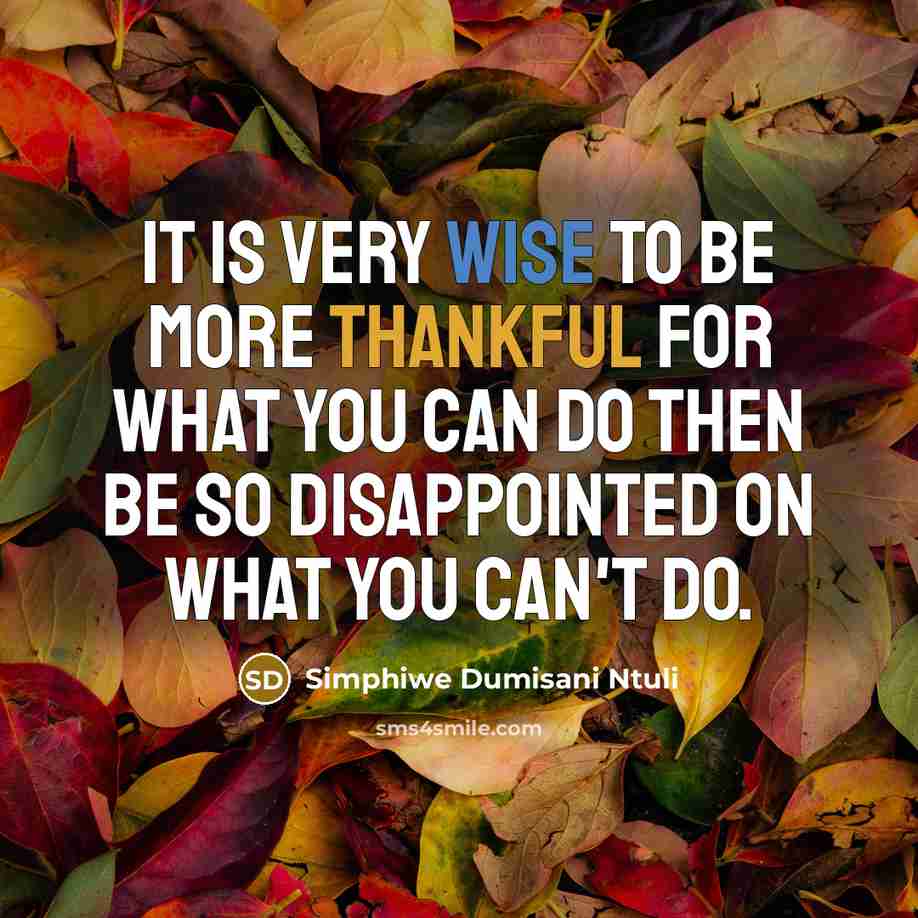 “It is very wise to be more thankful for what you can do then be so disappointed on what you can't do.” quote by Simphiwe Dumisani Ntuli