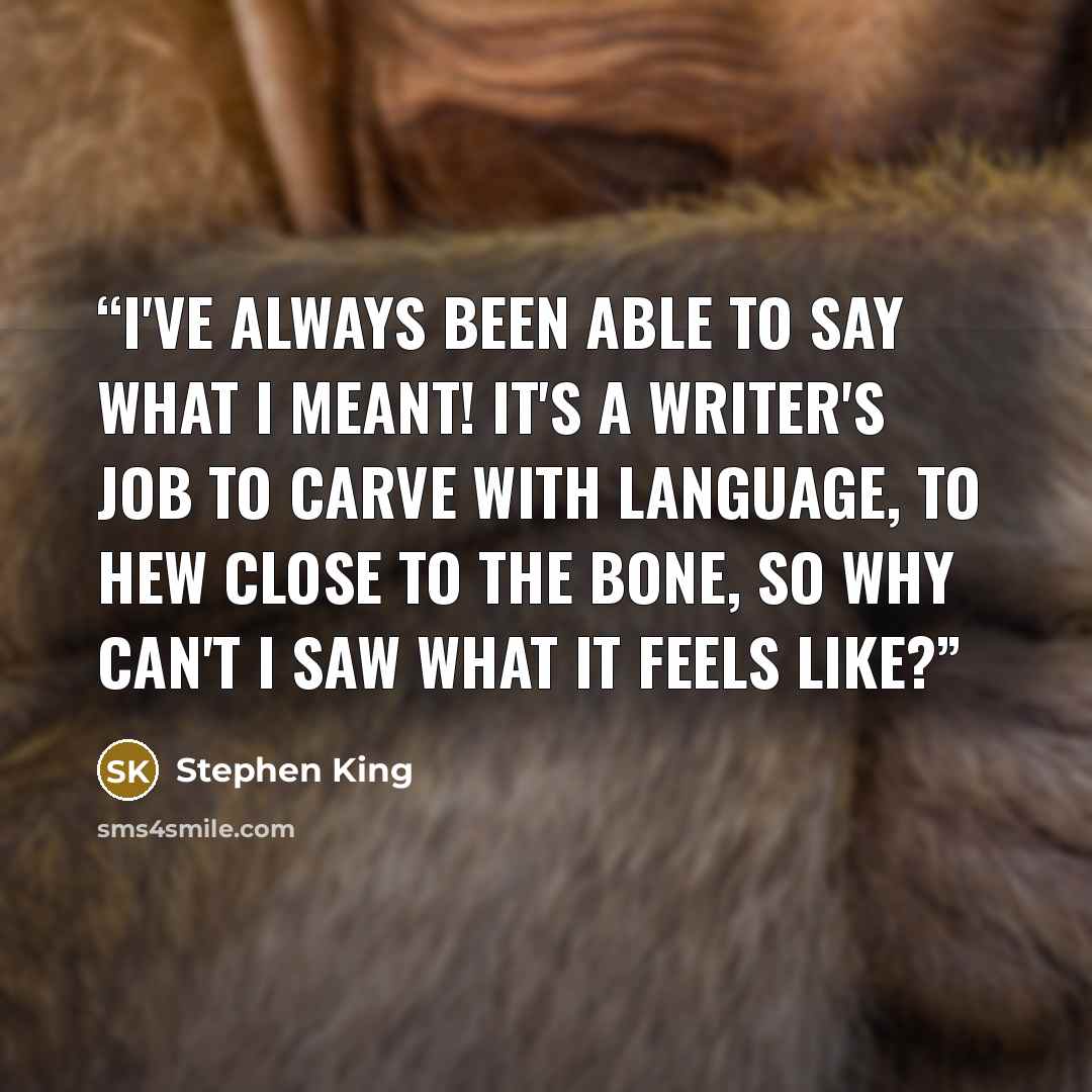 “I've always been able to say what I meant! It's a writer's job to carve with language, to hew close to the bone, so why can't I saw what it feels like?” quote by Stephen King