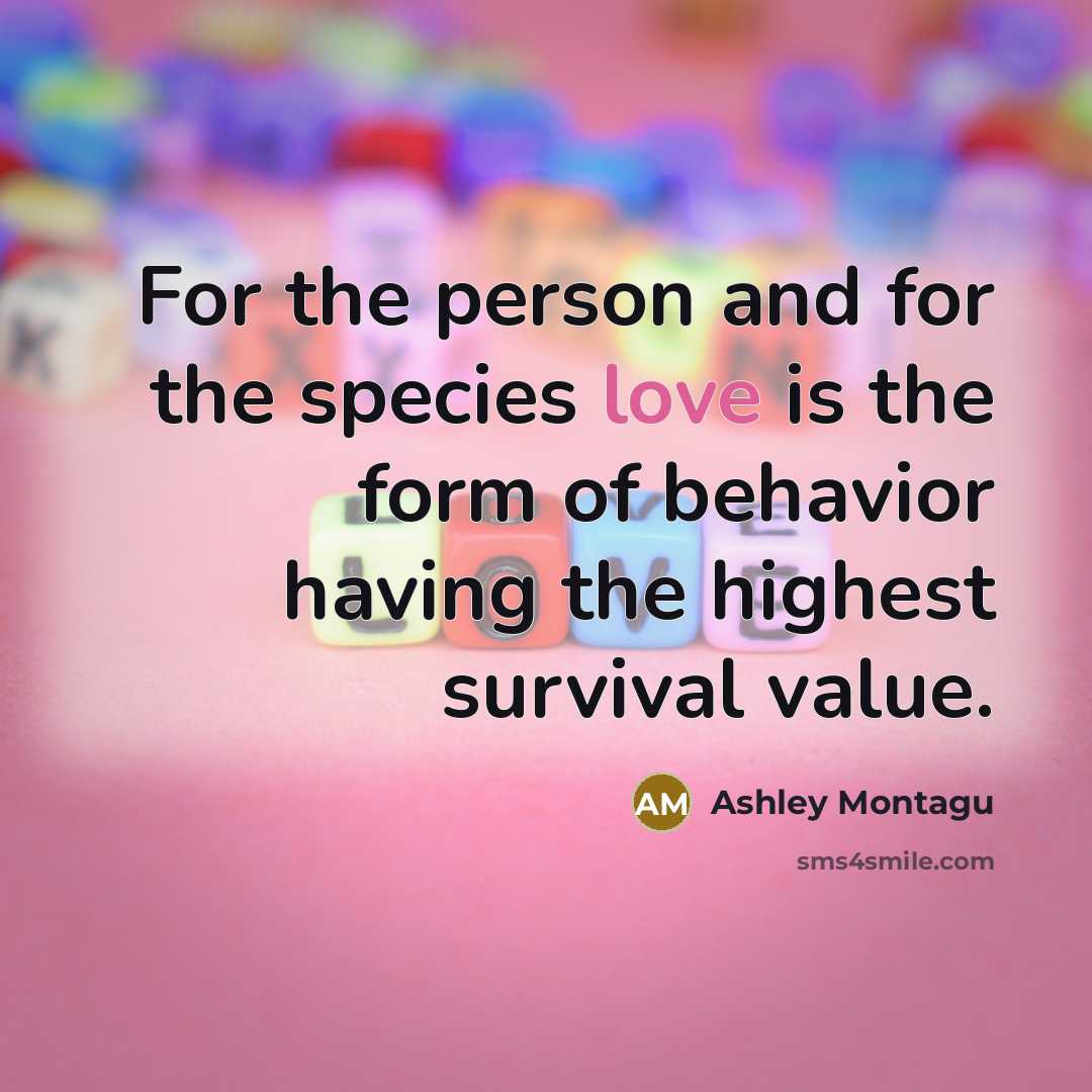 “For the person and for the species love is the form of behavior having the highest survival value.” quote by Ashley Montagu