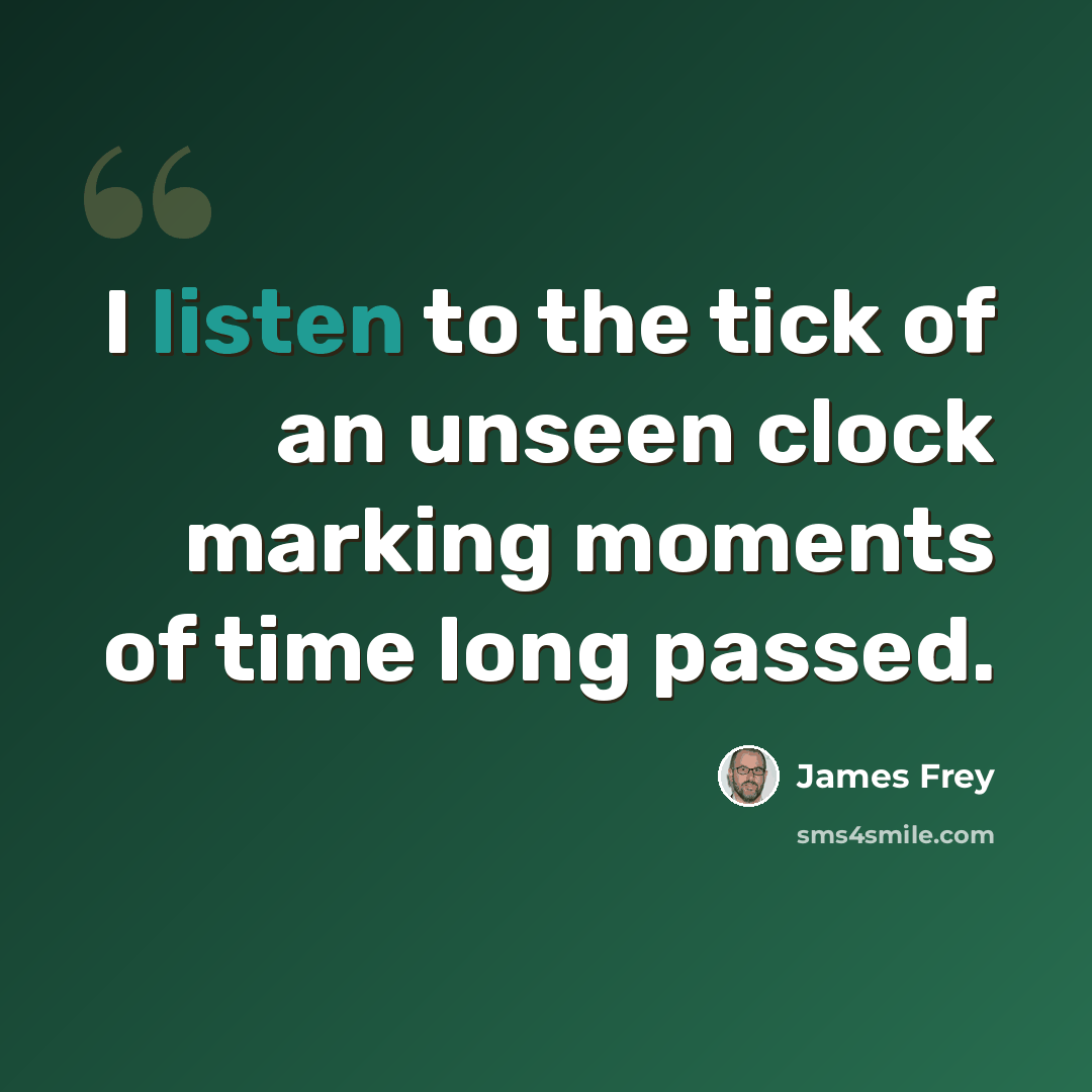 “I listen to the tick of an unseen clock marking moments of time long passed.” quote by James Frey