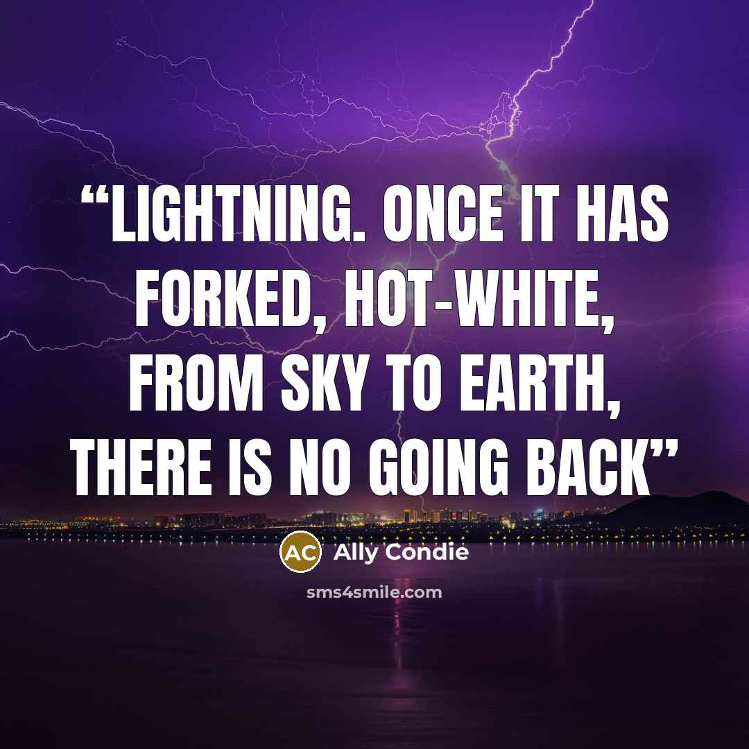 “Lightning. Once it has forked, hot-white, from sky to earth, there is no going back” quote by Ally Condie