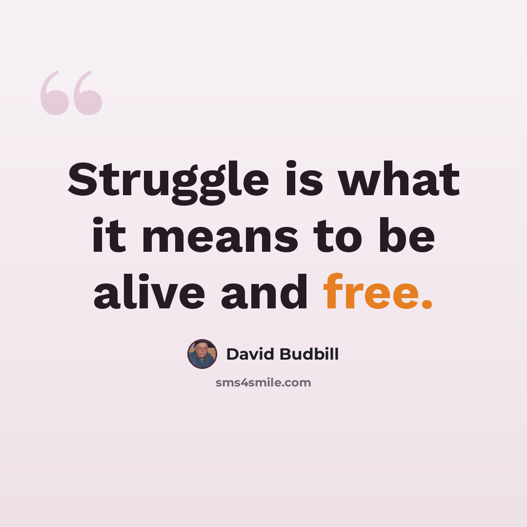 “Struggle is what it means to be alive and free.” quote by David Budbill