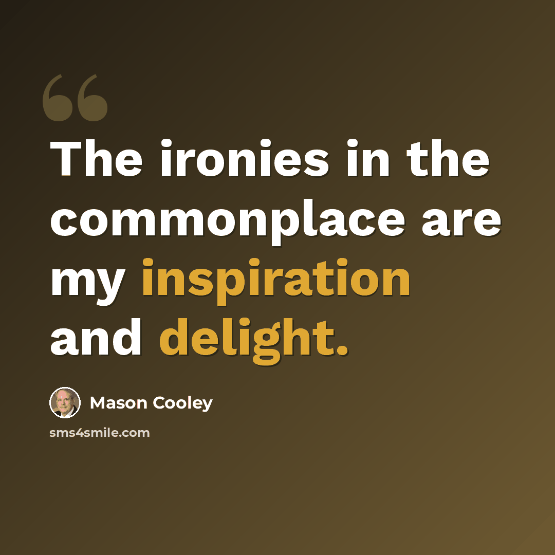 “The ironies in the commonplace are my inspiration and delight.” quote by Mason Cooley