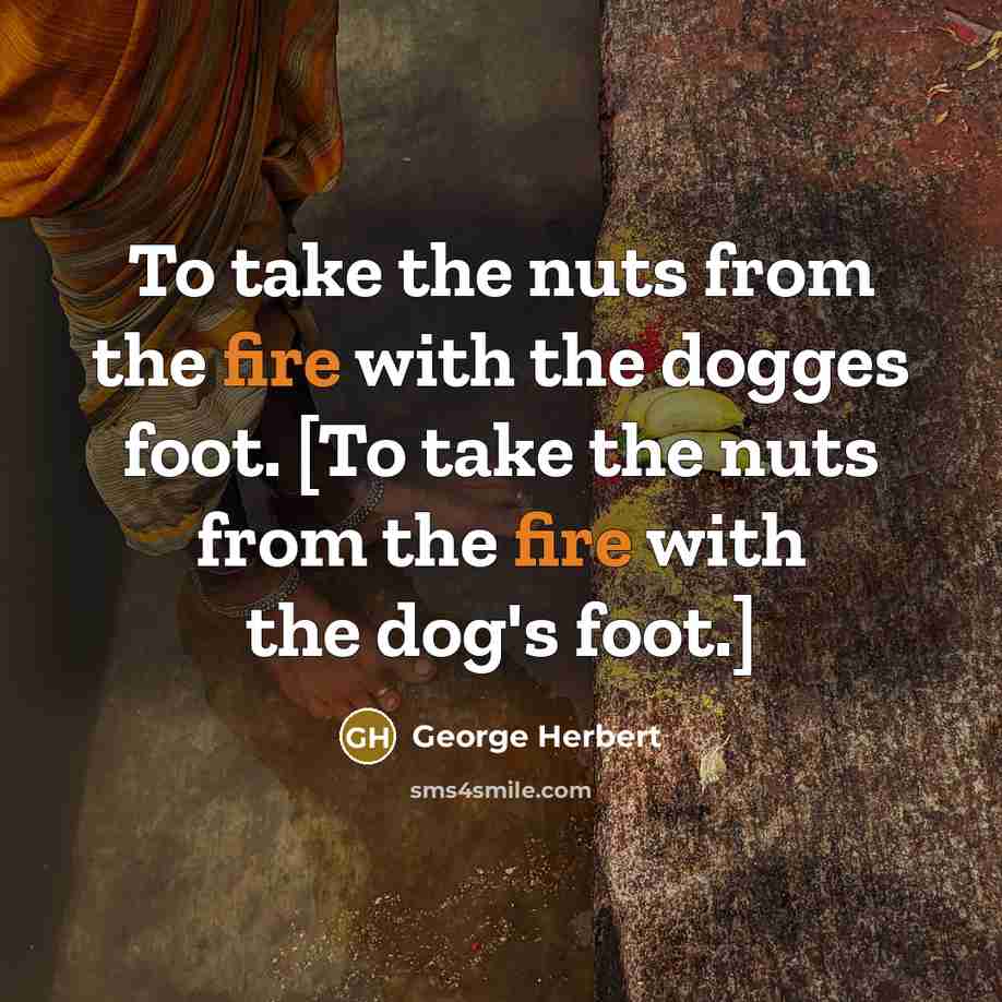 “To take the nuts from the fire with the dogges foot. [To take the nuts from the fire with the dog's foot.]” quote by George Herbert