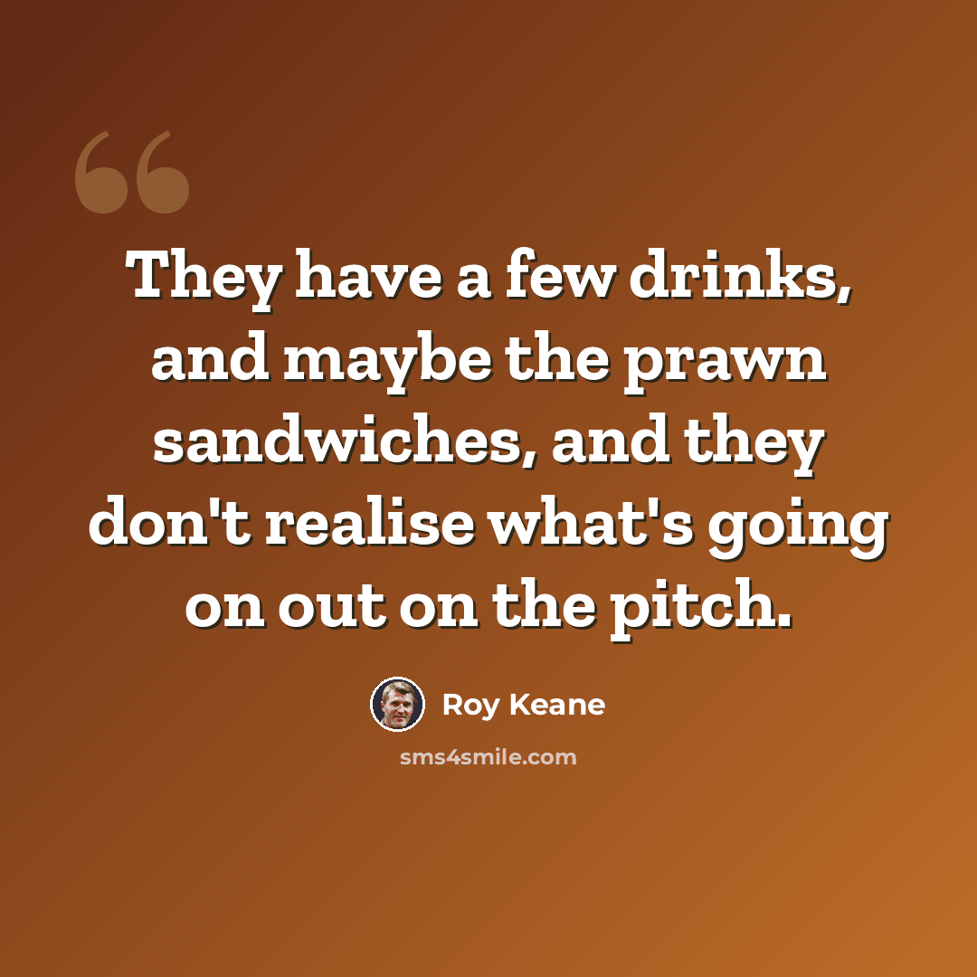“They have a few drinks, and maybe the prawn sandwiches, and they don't realise what's going on out on the pitch.” quote by Roy Keane