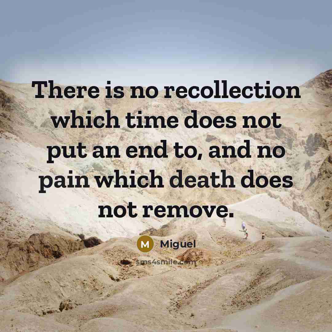 “There is no recollection which time does not put an end to, and no pain which death does not remove.” quote by Miguel