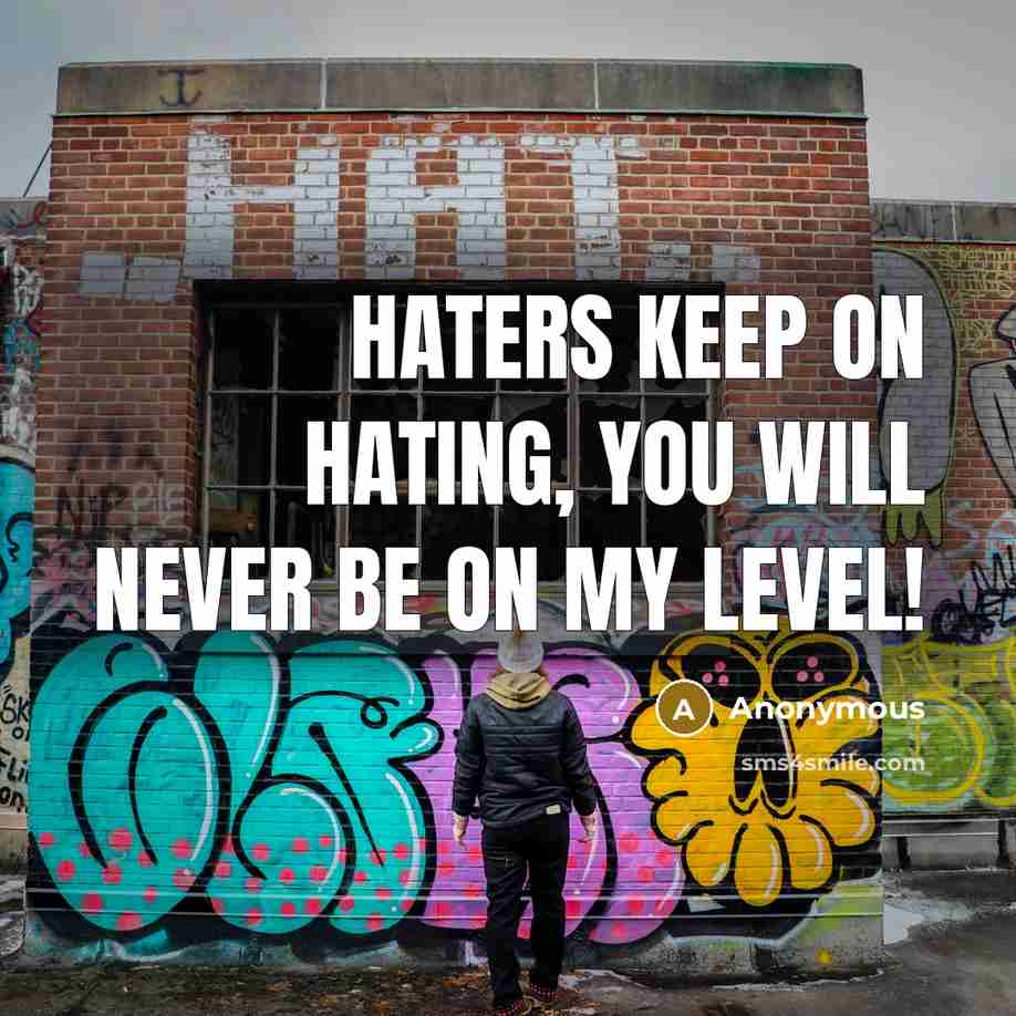 “Haters keep on hating, you will never be on my level!” quote by Anonymous