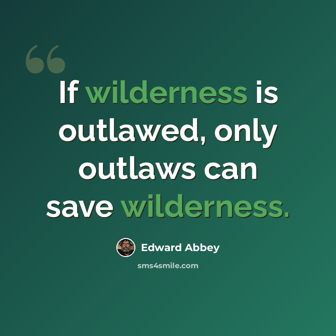 “If wilderness is outlawed, only outlaws can save wilderness.” quote by Edward Abbey