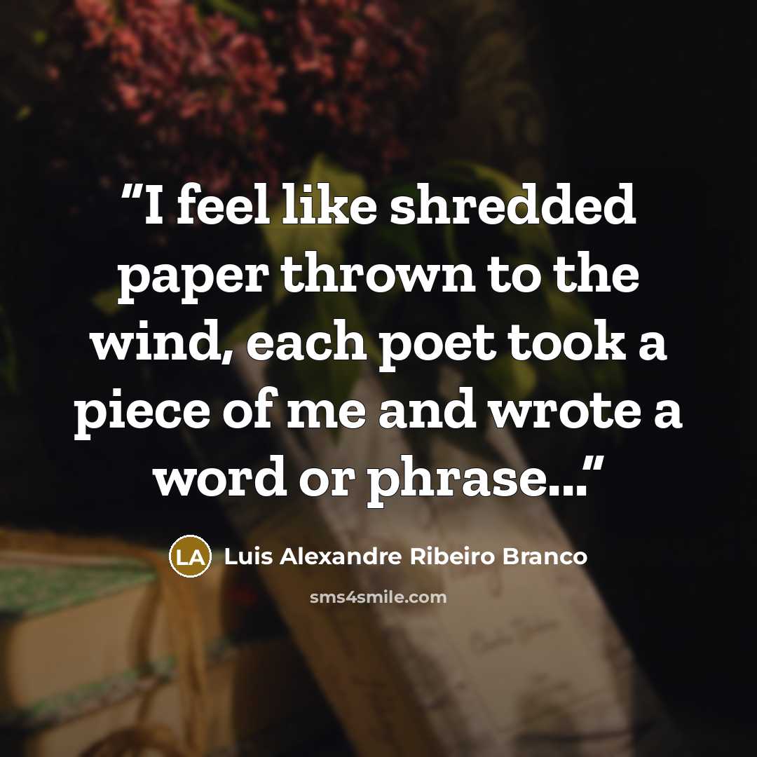 “I feel like shredded paper thrown to the wind, each poet took a piece of me and wrote a word or phrase...” quote by Luis Alexandre Ribeiro Branco