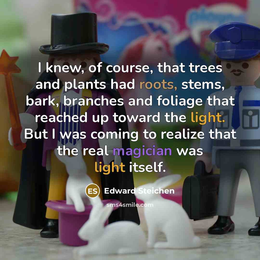 “I knew, of course, that trees and plants had roots, stems, bark, branches and foliage that reached up toward the light. But I was coming to realize that the real magician was light itself.” quote by Edward Steichen