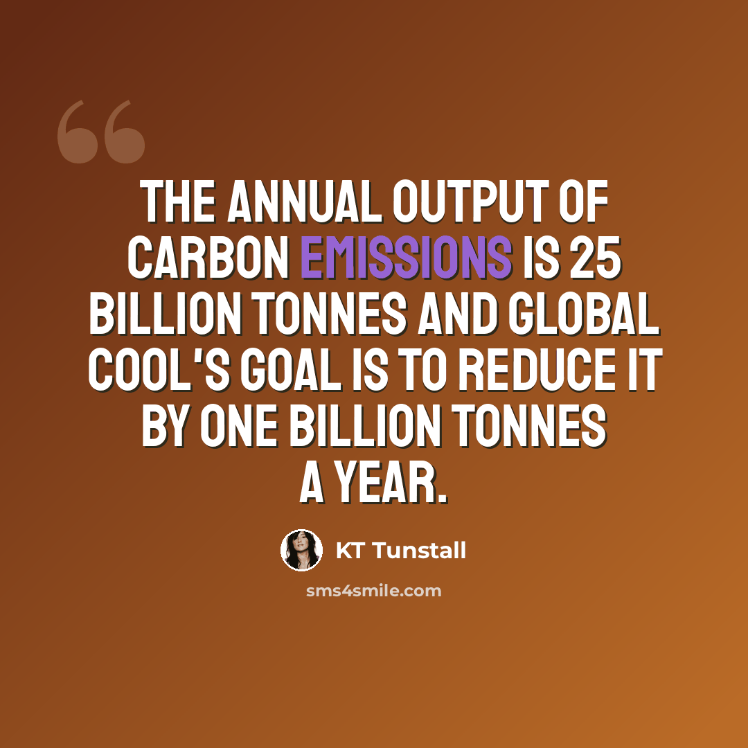 “The annual output of carbon emissions is 25 billion tonnes and Global Cool's goal is to reduce it by one billion tonnes a year.” quote by KT Tunstall