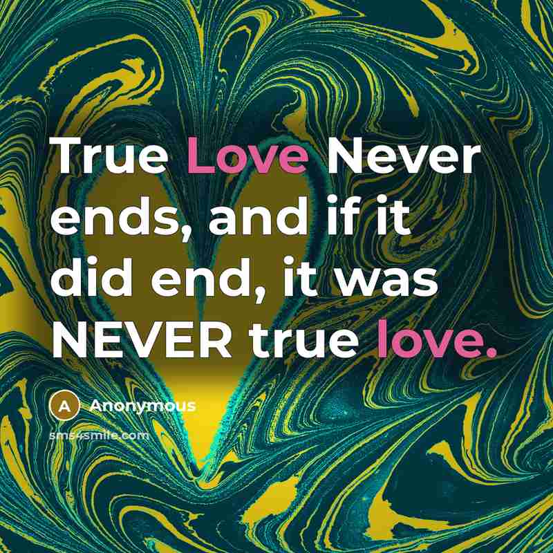“True Love Never ends, and if it did end, it was NEVER true love.” quote by Anonymous