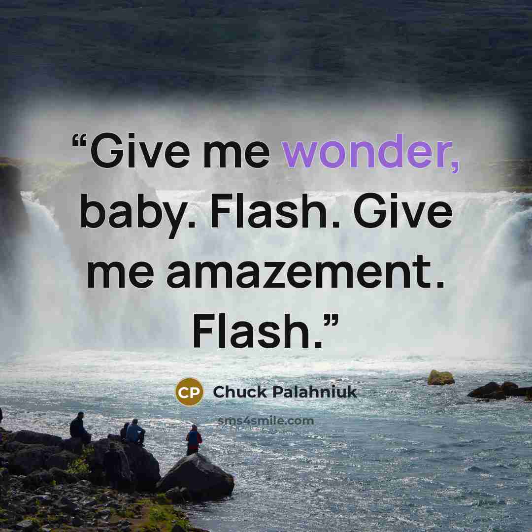 “Give me wonder, baby. Flash. Give me amazement. Flash.” quote by Chuck Palahniuk