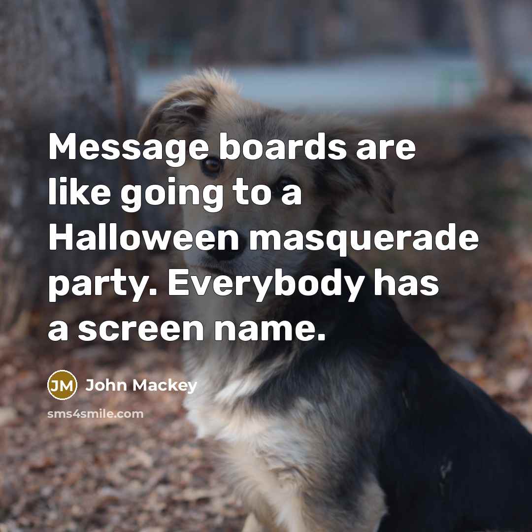 “Message boards are like going to a Halloween masquerade party. Everybody has a screen name.” quote by John Mackey