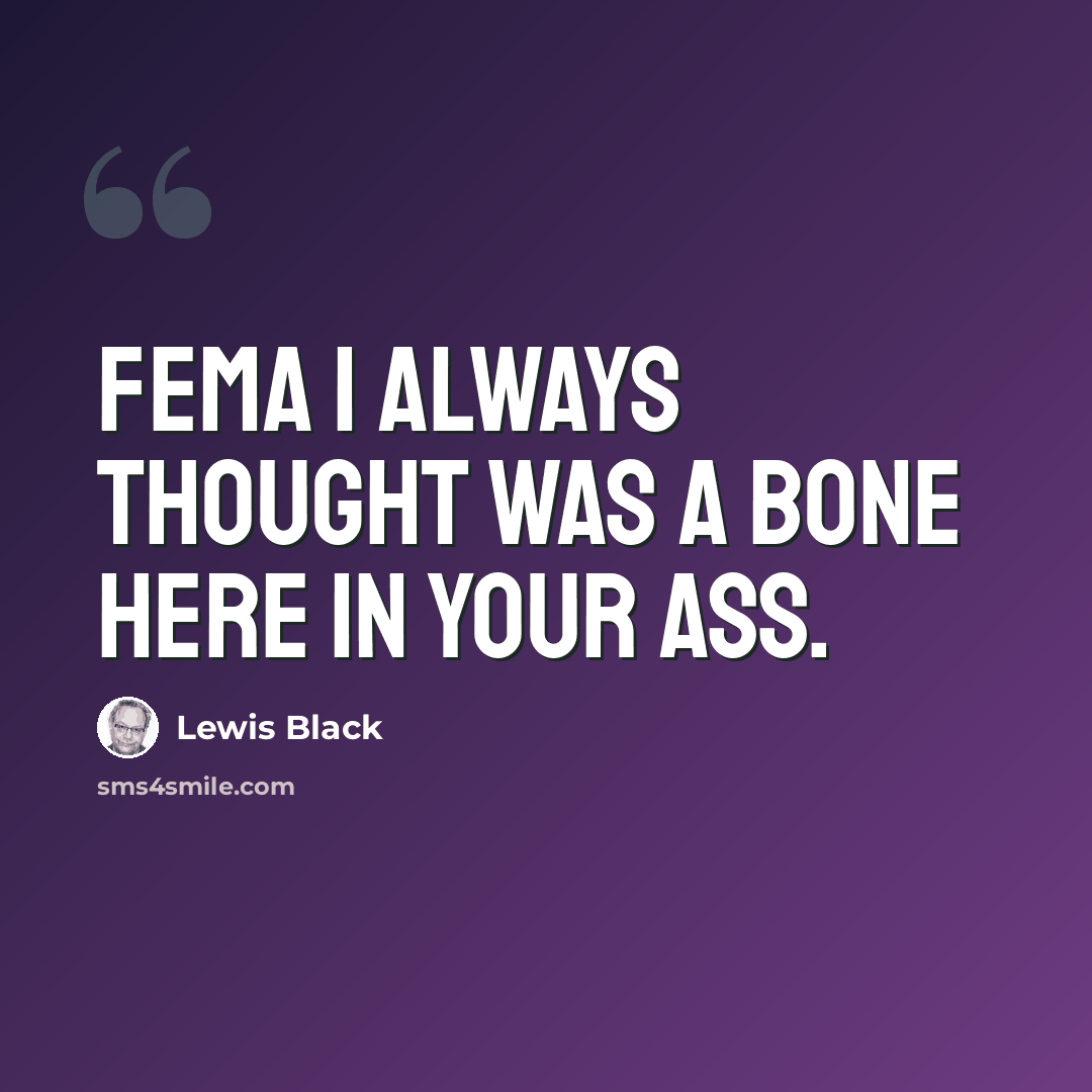 “FEMA I always thought was a bone here in your ass.” quote by Lewis Black