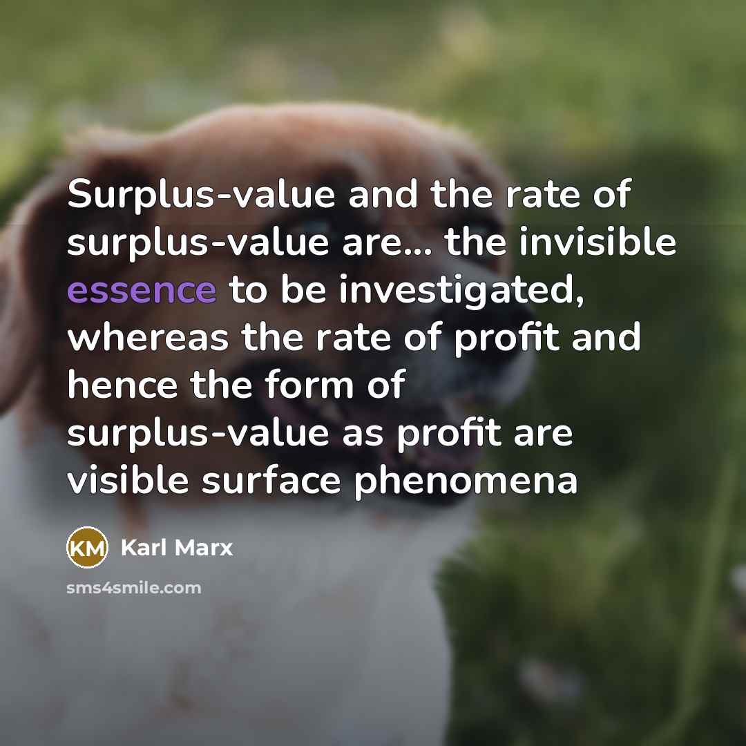 “Surplus-value and the rate of surplus-value are... the invisible essence to be investigated, whereas the rate of profit and hence the form of surplus-value as profit are visible surface phenomena” quote by Karl Marx