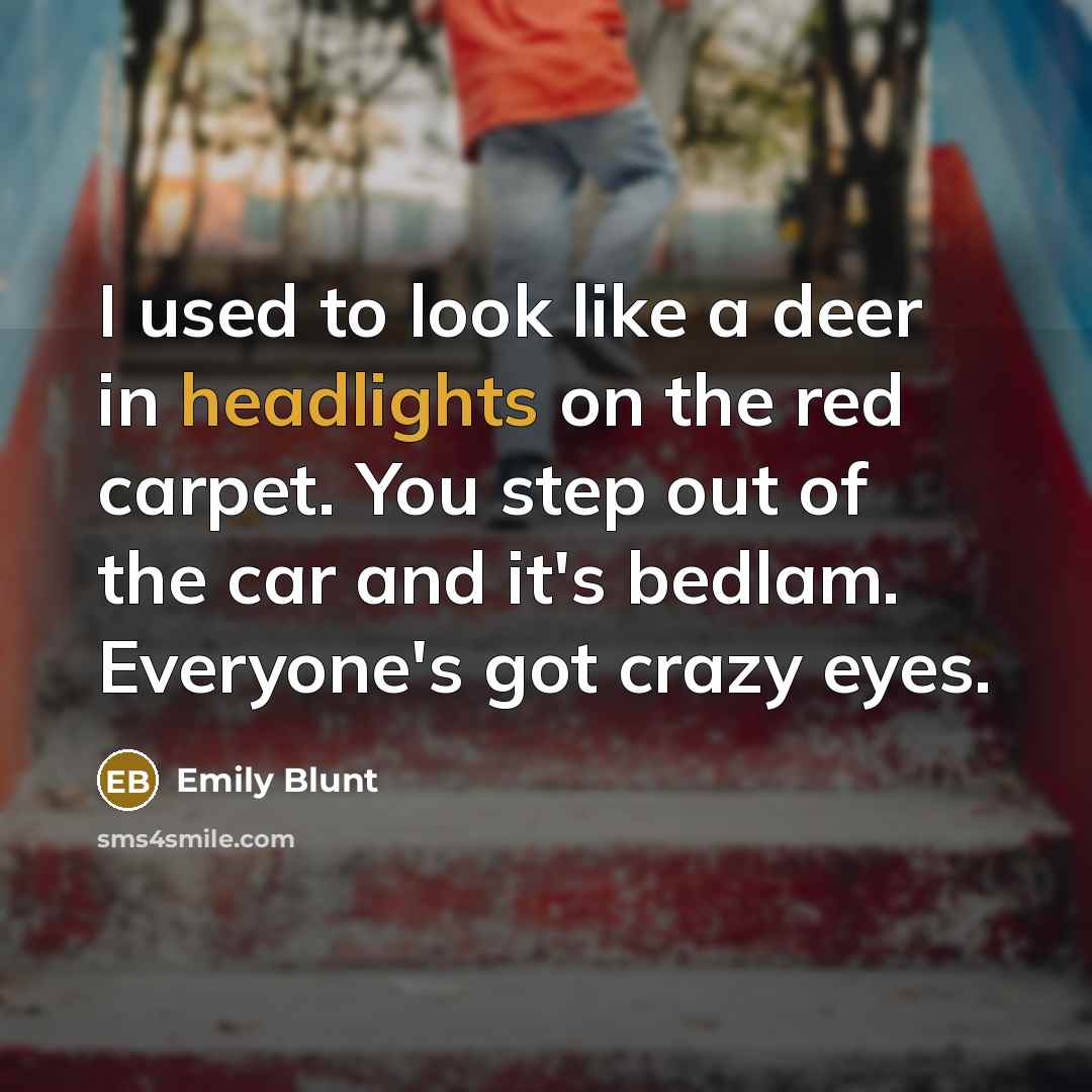 “I used to look like a deer in headlights on the red carpet. You step out of the car and it's bedlam. Everyone's got crazy eyes.” quote by Emily Blunt