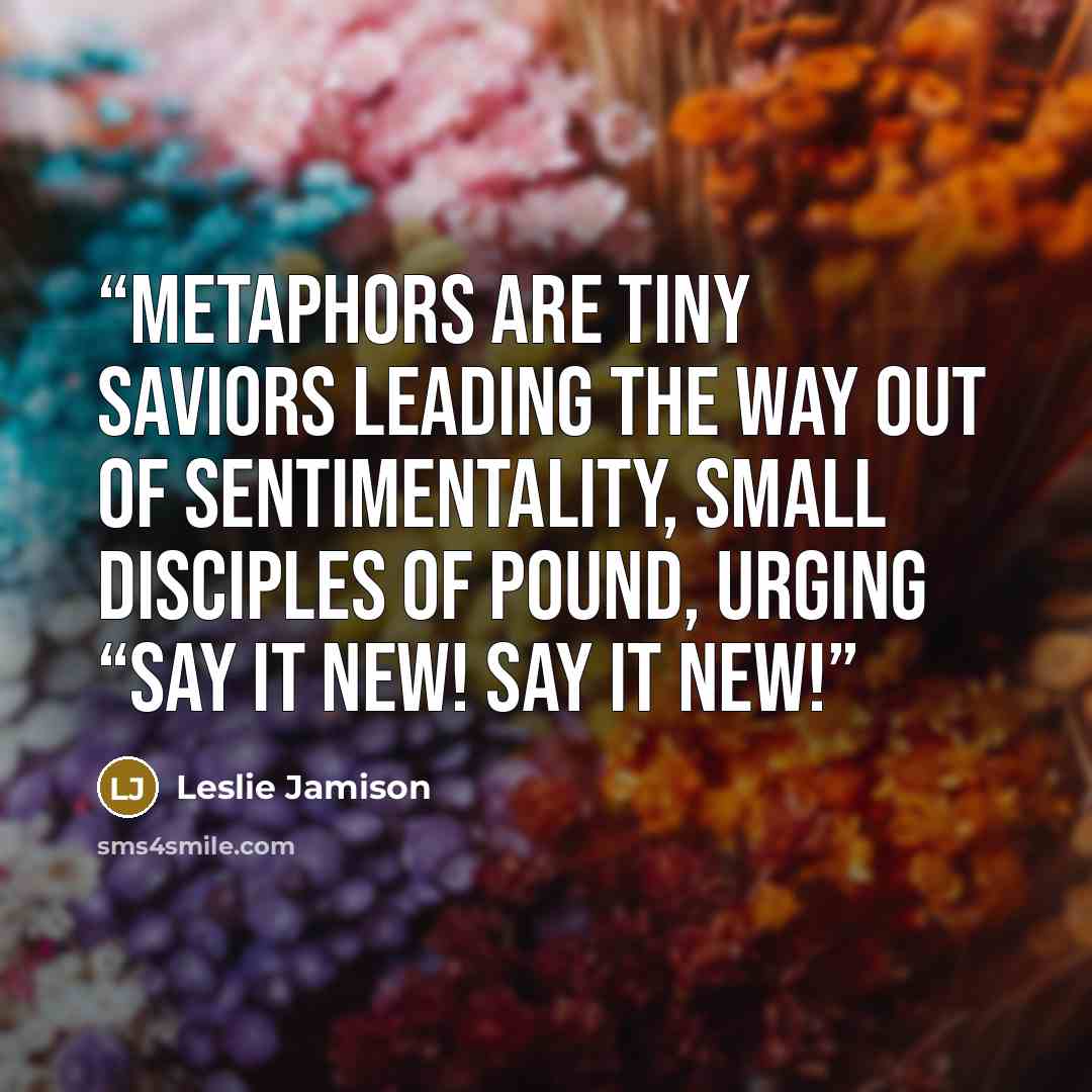 “Metaphors are tiny saviors leading the way out of sentimentality, small disciples of Pound, urging “Say it new! Say it new!” quote by Leslie Jamison