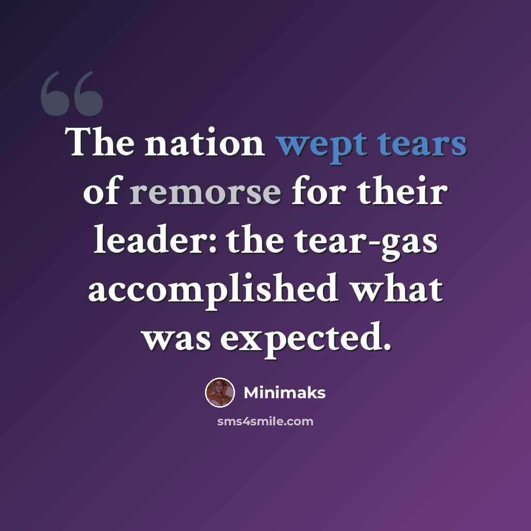 “The nation wept tears of remorse for their leader: the tear-gas accomplished what was expected.” quote by Minimaks