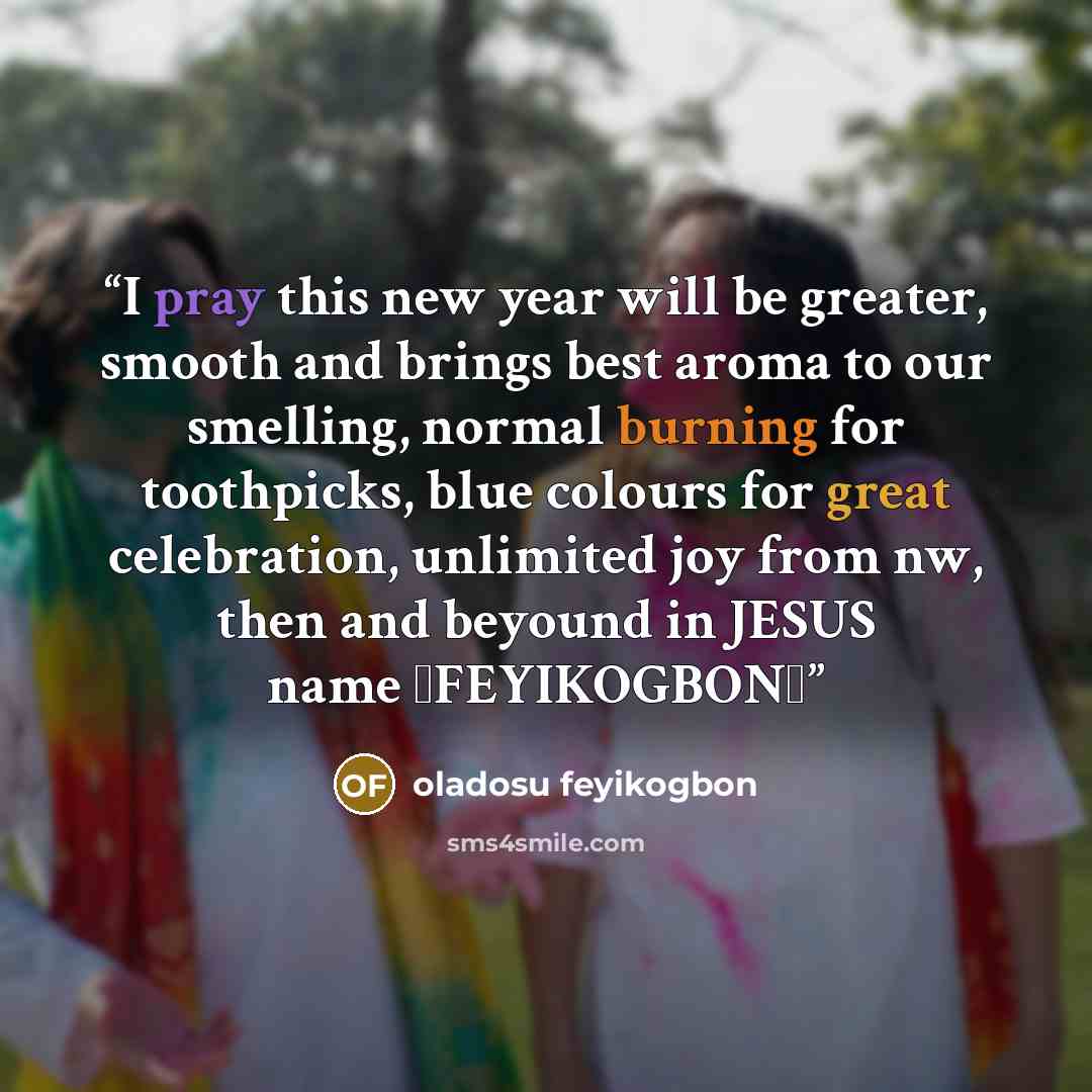 “I pray this new year will be greater, smooth and brings best aroma to our smelling, normal burning for toothpicks, blue colours for great celebration, unlimited joy from nw, then and beyound in JESUS name ★FEYIKOGBON★” quote by oladosu feyikogbon
