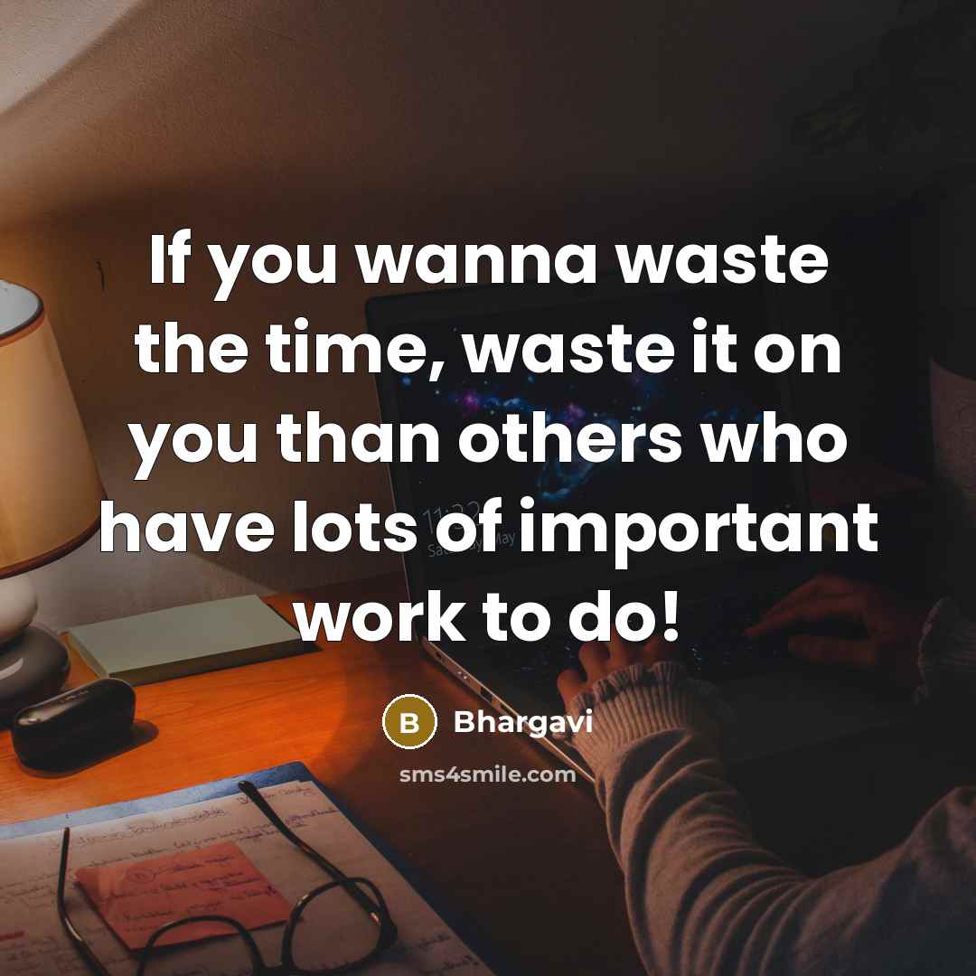 “If you wanna waste the time, waste it on you than others who have lots of important work to do!” quote by Bhargavi