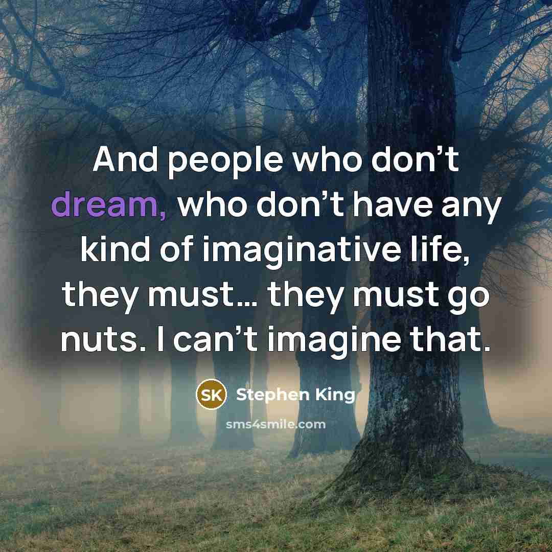“And people who don’t dream, who don’t have any kind of imaginative life, they must… they must go nuts. I can’t imagine that.” quote by Stephen King