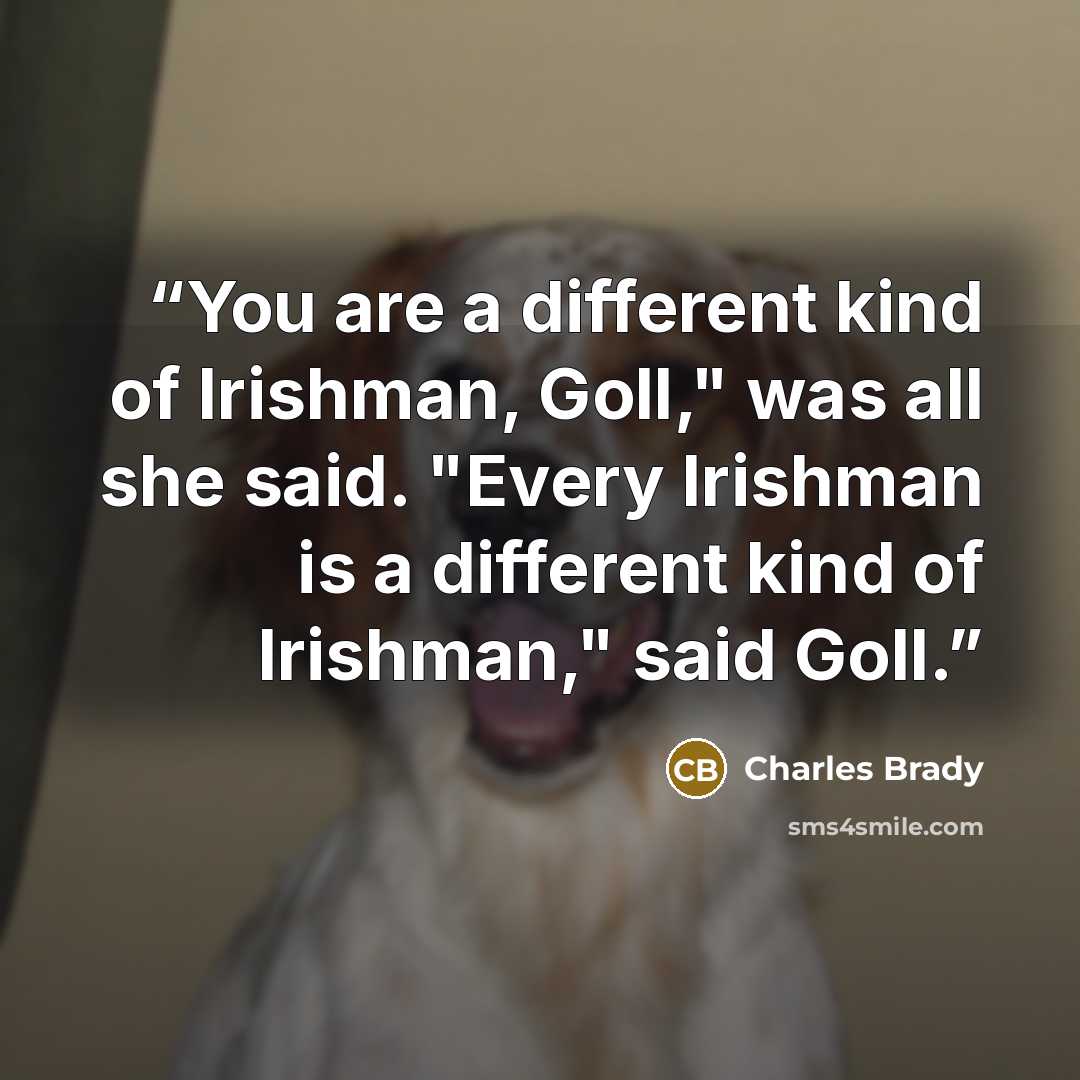 “You are a different kind of Irishman, Goll," was all she said. "Every Irishman is a different kind of Irishman," said Goll.” quote by Charles Brady