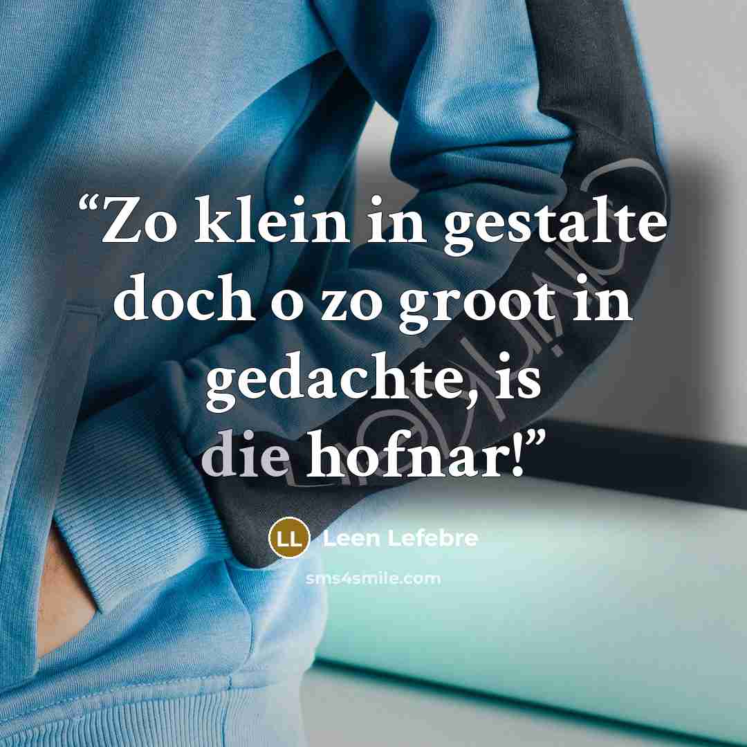“Zo klein in gestalte doch o zo groot in gedachte, is die hofnar!” quote by Leen Lefebre