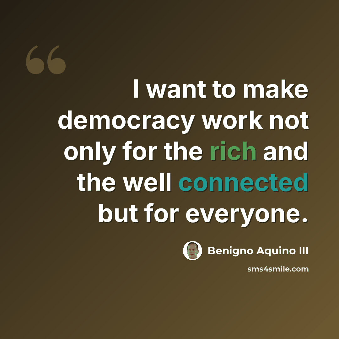 “I want to make democracy work not only for the rich and the well connected but for everyone.” quote by Benigno Aquino III