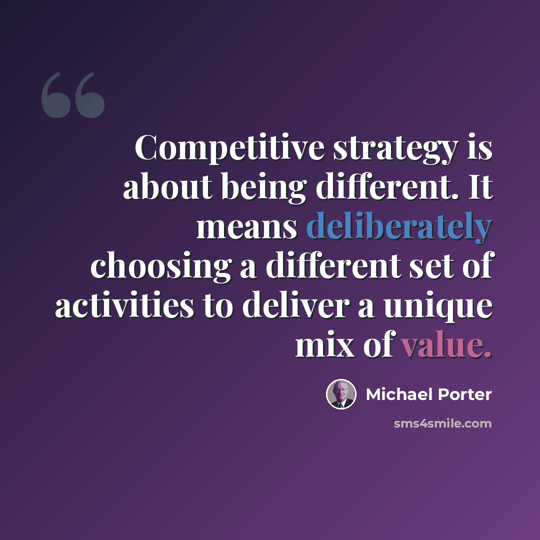 “Competitive strategy is about being different. It means deliberately choosing a different set of activities to deliver a unique mix of value.” quote by Michael Porter